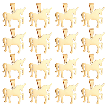 Unicraftale 20Pcs 304 Stainless Steel Pendants, Stamping Blank Tag, Laser Cut, Unicorn, Golden, 20x21x1.5mm, Hole: 3x5mm