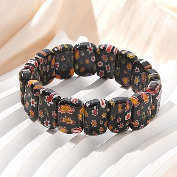 Handmade Millefiori Lampwork Beaded Stretch Bracelets for Men Women, Oval, Coffee, 5/8~3/4x1/2 inch(1.7~1.75x1.35cm), Inner Diameter: 1-7/8~2-1/8 inch(4.75~5.4cm)