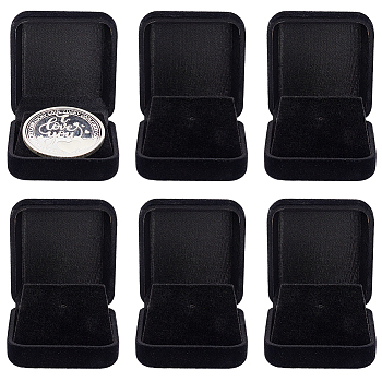 Square Velvet Medal Storage Boxes, Commemorative Coins Holder, Black, 5.8x5.3x2.45cm, Inner Diameter: 5x4.9cm