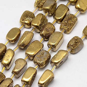 Electroplate Natural Druzy Quartz Crystal Cuboid Beads Strands, Dyed, Golden Plated, 10~16x4~12x4~8mm, Hole: 1mm, about 20pcs/strand, 15.74 inch