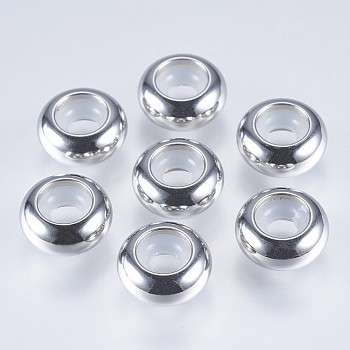 201 Stainless Steel Beads, with Plastic, Slider Beads, Stopper Beads, Rondelle, Stainless Steel Color, 9x4.5mm, Hole: 3mm