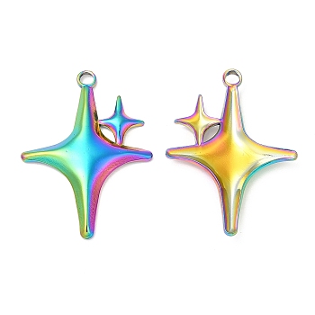 304 Stainless Steel Pendants, Star Charm, Rainbow Color, 36x26x3mm, Hole: 3mm