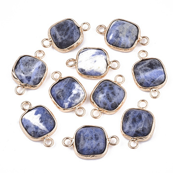 Natural Sodalite Links connectors, with Brass Findings, Square, Golden, 21x13x5~5.5mm, Hole: 2.5mm