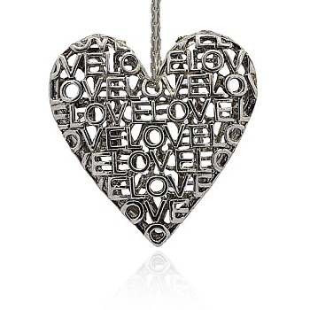 Tibetan Style Alloy Big Pendants, Vintage Heart Pendant for Valentine's Jewelry Necklace Making, Antique Silver, 53x52x9mm, Hole: 3mm