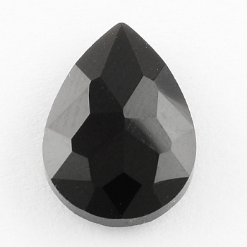 Glass Pointed Back Rhinestone, Faceted, teardrop, Black, 18x13x6mm