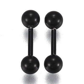 304 Stainless Steel Ball Stud Earrings, Barbell Cartilage Earrings, Electrophoresis Black, 13.5x3mm, Pin: 1mm, 24pairs/set