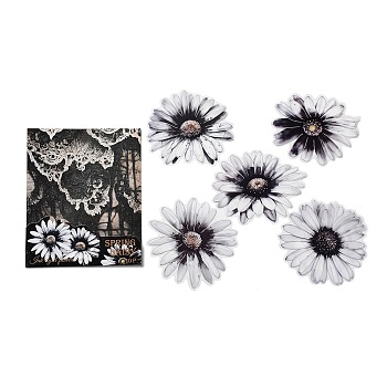 10Pcs 5 Style PET Self-Adhesive Daisy Stickers, Waterproof Flower Decals for DIY Scrapbooking, Black, 65~83x80~90x0.3mm, 2pcs/style