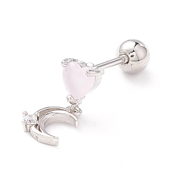 Heart & Moon Cubic Zirconia Dangle Stud Earrings, Cat Eye Drop Earrings for Women, Platinum, 13x5.5mm, Pin: 0.7mm
