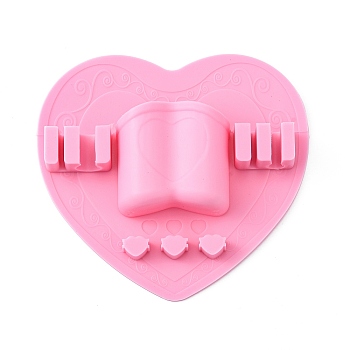 Silicone Makeup Brush Organizer, Brush Holder for Air Drying, Heart, Pink, 12.2x12.9x2.6cm, Hole: 25x51mm