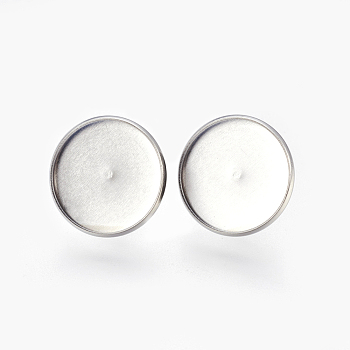 Eco-Friendly 316 Surgical Stainless Steel Stud Earring Settings, Flat Round, Stainless Steel Color, Tray: 16mm, 18x2mm, Pin: 0.7mm