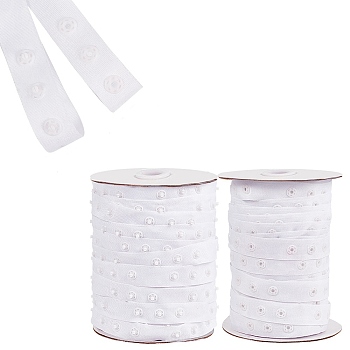 Polyester Ribbons, with Plastic Buttons, White, 18mm, Thick, 2mm and 4.5mm, about 50yard/Roll, 2rolls/set