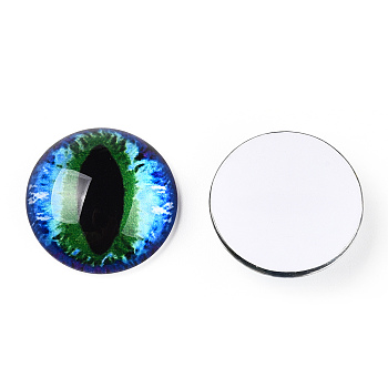 Glass Cabochons, Half Round with Evil Eye, Vertical Pupil, Green, 20x6.5mm