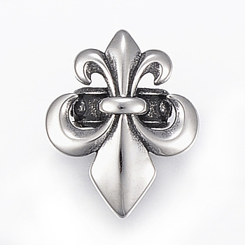 304 Stainless Steel Slide Charms/Slider Beads, For Leather Cord Bracelets Making, Fleur De Lis, Antique Bronze, 23x18.5x9mm, Hole: 5x10mm