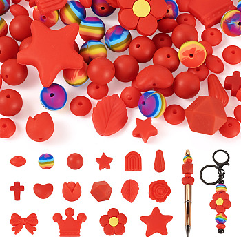92Pcs Transparent Silicone Focal Beads, Mixed Shapes, Red, 12~35x12~35x5.5~15mm