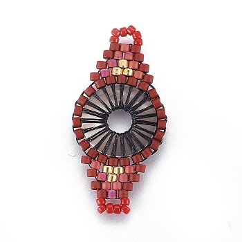 MIYUKI & TOHO Handmade Japanese Seed Beads Links, Loom Pattern, Rhombus, Brown, 31~32x15~15.7x1.7~2.1mm, Hole: 1.4~1.8mm
