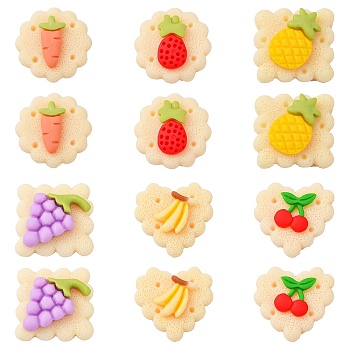 60Pcs 6 Style Opaque Resin Decoden Cabochons, Imitation Food, Cookies, Light Yellow, 20~22x20~22x6~7.3mm, 10pcs/style