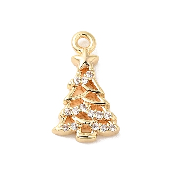 Brass Micro Pave Cubic Zirconia Charms, Christmas Tree, Golden, 12.5x7x2mm, Hole: 1.2mm