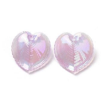 UV Plating Rainbow Iridescent Acrylic Pendants, Glitter, Heart Charm, Pearl Pink, 30.5x30x11mm, Hole: 1.8mm