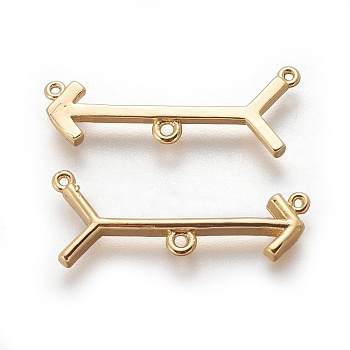 Brass Chandelier Component Links, 3 Loop Connectors, Arrow, Golden, 11x28~28.5x2mm, Hole: 0.8mm and 1.2mm