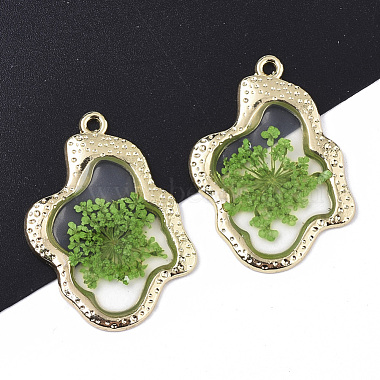 Light Gold Lime Green Nuggets Alloy+Epoxy Resin Pendants