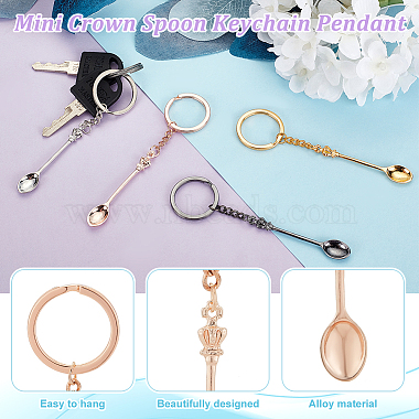 12Pcs 4 Colors Alloy Mini Crown Spoon Pendant Keychain(KEYC-HY0001-15)-4