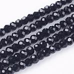 Crystal Glass Beads Strands, Faceted, Rondelle, Black, 3x2.5mm, Hole: 0.5mm, about 164~170pcs/strand, 14.5 inch(GLAA-D032-2.5x2-14)