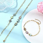 Abalone Shell/Paua Shell Beads Link Bracelets, Golden 304 Stainless Steel Paperclip Chain Bracelets for Women, Mixed Shapes, 7.48 inch(19cm)(BJEW-JB13824)