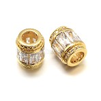 Column Brass Micro Pave Cubic Zirconia Large Hole Beads, Lead Free & Nickel Free & Cadmium Free, Clear, Real 18K Gold Plated, 12x10mm, Hole: 5.5mm(X-ZIRC-N017-20G-NR)