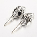 Tibetan Style Alloy Pendants, Raven Skull, Cadmium Free & Nickel Free & Lead Free, Antique Silver, 39~42.5x12.5x8mm, Hole: 5x4mm, about 310pcs/1000g(PALLOY-K110-27AS-NR)