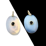 Opalite Pendants, with Brass Micro Pave Cubic Zirconia, Faceted, Oval Charm, 26x18.5x8.5mm, Hole: 6.5x4.5mm(GG-CBA7610-06G-01)