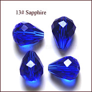 Imitation Austrian Crystal Beads, Grade AAA, Faceted, Drop, Blue, 6x8mm, Hole: 0.7~0.9mm(SWAR-F062-8x6mm-13)