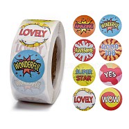 Teacher Reward Motivational Stickers for Kids, 8 Different Designs Roll Adhesive Sticker, for Teacher Classroom, Word, 25mm, about 500pcs/roll(DIY-G025-I06)