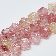 Carved Cherry Quartz Glass Beads Strands, Plum Blossom, 13~14x13~14x7~8mm, Hole: 1mm, about 16pcs/strand, 8.2 inch~8.6 inch(G-T122-08K)