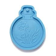 Perfume Bottle with Flower Pendant Silicone Molds, Resin Casting Molds, for UV Resin & Epoxy Resin Jewelry Making, Sky Blue, 71x56x7mm, Hole: 4mm, Inner Diameter: 65.5mm(DIY-M034-22)