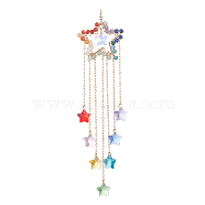 Copper Wire Wrapped Natural Gemstone Star Pendant Decorations, Glass Star Charms and Brass Cable Chain Hanging Ornaments, Colorful, 227mm(HJEW-JM01037)