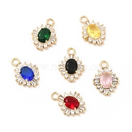 K9 Glass Pendants, with Light Gold Brass Finding, Oval Flower Charms, Mixed Color, 18x13x4mm, Hole: 2.2mm(KK-E071-31KCG)
