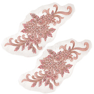 Flower Blossom Sequin Appliques, Nylon & Rhinestone Appliques, Sew on Ornament Accessories, Misty Rose, 391x193x7mm(DIY-WH0407-01)