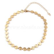Brass Flat Round Link Chain Necklaces, with 304 Stainless Steel Lobster Claw Clasps, Real 18K Gold Plated, 12.59 inch(32cm)(NJEW-JN03361)