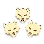 Ion Plating(IP) 201 Stainless Steel Pendants, Laser Cut, Wolf Head, Golden, 16x15x1mm, Hole: 1.4mm(STAS-T044-272G)