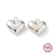 925 Sterling Silver Charms, Heart, Silver, 11x11.5x4.5mm, Hole: 1.4mm(STER-H106-01B-S)