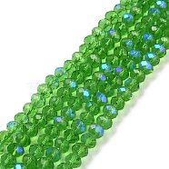 Electroplate Glass Beads Strands, Half Rainbow Plated, Faceted, Rondelle, Medium Sea Green, 4x3mm, Hole: 0.4mm, about 123~127pcs/strand, 16.5~16.9 inch(42~43cm)(EGLA-A034-T4mm-L08)
