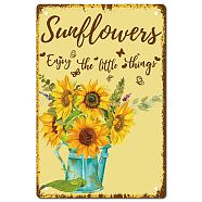Tinplate Sign Poster, Vertical, for Home Wall Decoration, Rectangle with Word Enjoy The Little Things, Sunflower Pattern, 300x200x0.5mm(AJEW-WH0157-413)