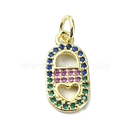 Brass Micro Pave Colorful Cubic Zirconia Pendant, Oval, Real 18K Gold Plated, 15.5x8x1.5mm(KK-H475-02G)