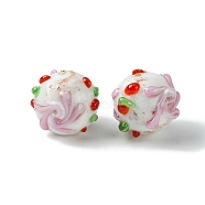 Handmade Bumpy Lampwork Beads, Round, Misty Rose, 14.5~15.5x13.5mm, Hole: 1.4mm(FOIL-B001-08D)