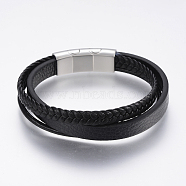 Leather Cord Multi-strand Bracelets, with 304 Stainless Steel Magnetic Clasps, Black, 8-5/8 inch(22cm)(BJEW-F325-13P)
