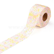 Polyester Elastic Sequin Ribbons, with Bling Paillette, Light Khaki, 2-3/8 inch(60mm), 10 yards(9.14m)/roll(OCOR-L045-A05)