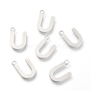 201 Stainless Steel Charms, Alphabet, Letter.U, 12x8x0.6mm, Hole: 1.4mm(STAS-C021-06P-U)