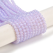 Baking Painted Transparent Glass Beads Strands, Imitation Opalite, Faceted, Round, Lilac, 3.5x3mm, Hole: 0.7mm, about 117pcs/strand, 14.17~14.37 inch(36~36.5cm)(DGLA-A034-J3mm-B06)
