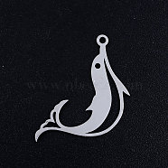 201 Stainless Steel Pendants, Dolphin, Stainless Steel Color, 23x22x1mm, Hole: 1.5mm(STAS-S105-JN372-1-22)