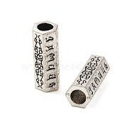 Tibetan Style Alloy Tube Beads, Column with Hexagon, Antique Silver, 15x6mm, Hole: 3mm(FIND-Z063-47AS)